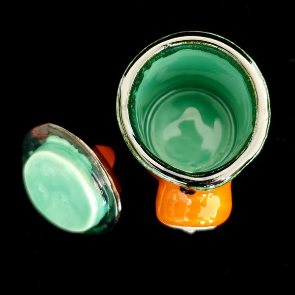 Handmade Small Ceramic Moon Face Stash Jar, Tigerlily Orange - Picture 7 of 9